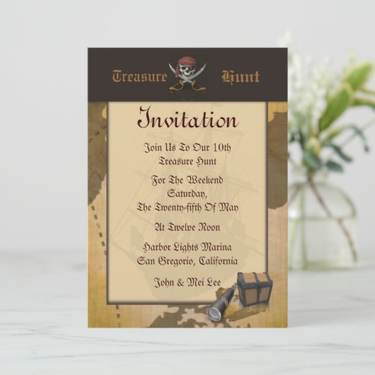 Treasure Hunt Invitation Kaart (Staand voorkant)
