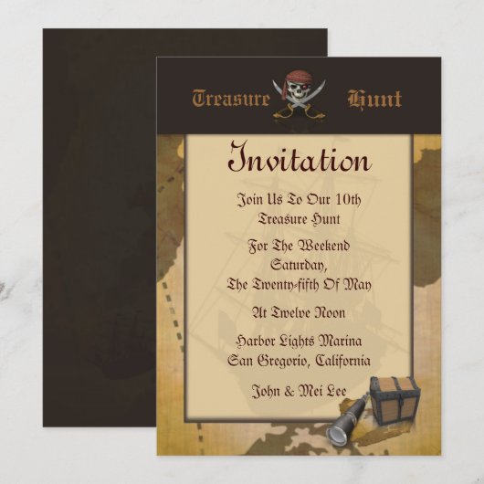 Treasure Hunt Invitation Kaart (Voorkant / Achterkant)