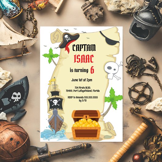 Treasure Hunt Pirate verjaardagsfeestje uitnodigin Kaart
