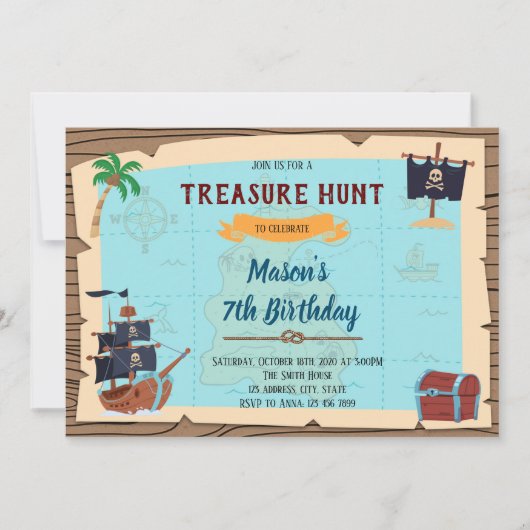 Treasure Hunt pirate verjaardagsuitnodiging Kaart (Voorkant)