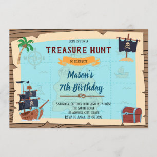 Treasure Hunt pirate verjaardagsuitnodiging Kaart