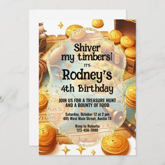 Treasure Hunt Pirate verjaardagsuitnodiging Kaart (Voorkant / Achterkant)