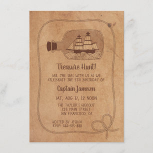 Treasure Hunt Ship in Bottle Grunge Birthday Party Kaart