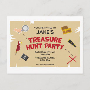 Treasure Hunt verjaardagsfeestje uitnodiging