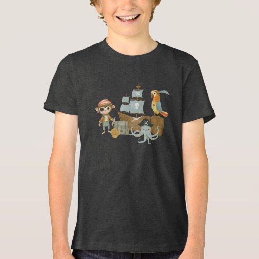 Treasure Hunter Pirate Verjaardag Tri-Blend Shirt (Voorkant)