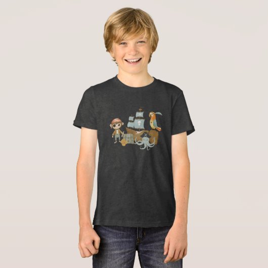 Treasure Hunter Pirate Verjaardag Tri-Blend Shirt (Voorkant volledig)