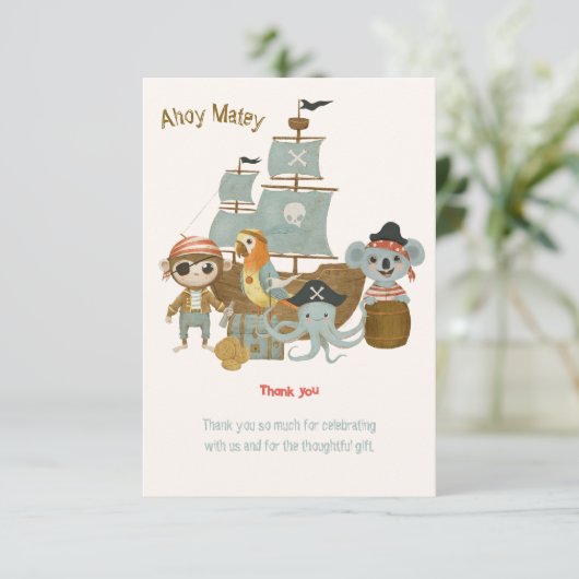Treasure Hunters Pirate Verjaardag Bedankkaart (Staand voorkant)