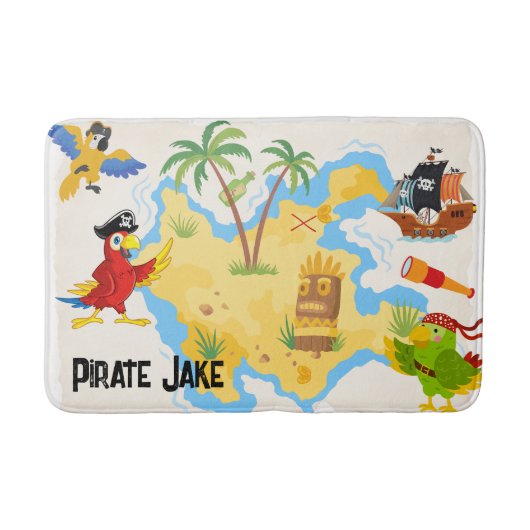 Treasure Island met naam piraten en papegaaien Badmat (Voorkant)