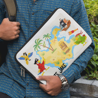 Treasure Island met naam piraten en papegaaien Laptop Sleeve