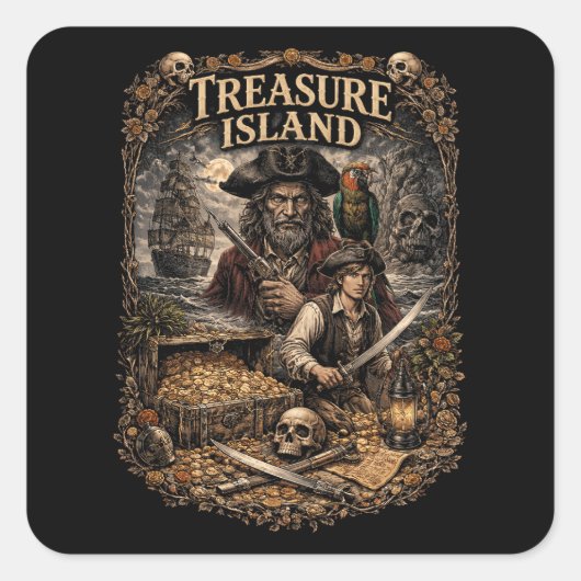 Treasure Island Vierkante Sticker (Voorkant)