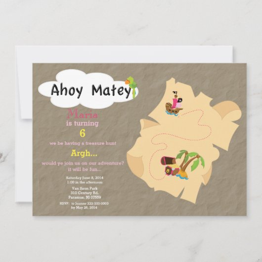 Treasure Map Birthday Invitation Kaart (Voorkant)