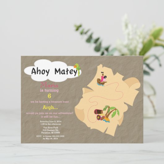 Treasure Map Birthday Invitation Kaart (Staand voorkant)