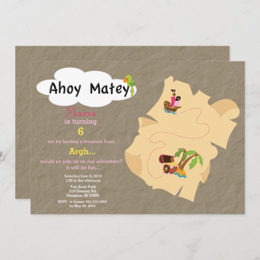Treasure Map Birthday Invitation Kaart (Voorkant / Achterkant)