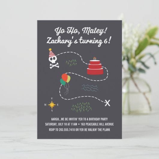 Treasure Map Birthday Invitation, Pirate Card Kaart (Staand voorkant)