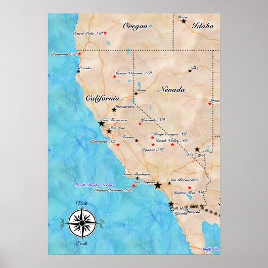 Treasure Map California Poster (Voorkant)