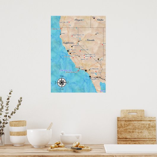 Treasure Map California Poster (Keuken)
