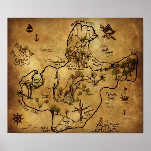 Treasure Map - Het eiland Lost Treasure Poster (Voorkant)