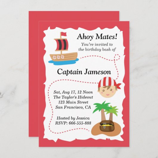 Treasure Map Pirate Kids Verjaardagsfeest Kaart (Voorkant / Achterkant)