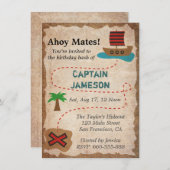 Treasure Map, Pirate Theme Birthday Party Kaart (Voorkant / Achterkant)