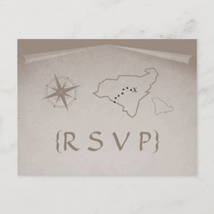 Treasure Map RSVP Briefkaart, Beige Uitnodiging Briefkaart