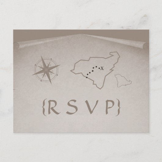 Treasure Map RSVP Briefkaart, Beige Uitnodiging Briefkaart (Voorkant)