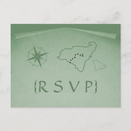 Treasure Map RSVP Briefkaart, Green Uitnodiging Briefkaart (Voorkant)