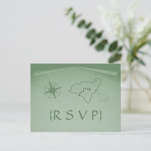 Treasure Map RSVP Briefkaart, Green Uitnodiging Briefkaart (Staand voorkant)
