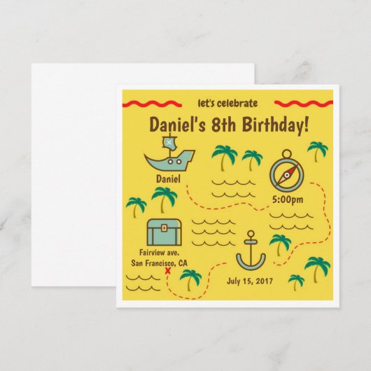 Treasure Map Verjaardag Uitnodigingen (Voorkant / Achterkant)