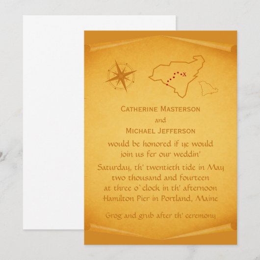 Treasure Map Wedding Invite Kaart (Voorkant / Achterkant)