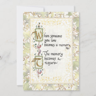 Treasured Memory Calligraphy Sympathie Tribute Kaart