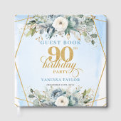 Treasured Pastel Blue Gold 90th Birthday Sign In Gastenboek (Voorkant)