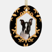 Treasured Pets Black & Gold Damask Dog/Cat Photo Keramisch Ornament (Rechts)