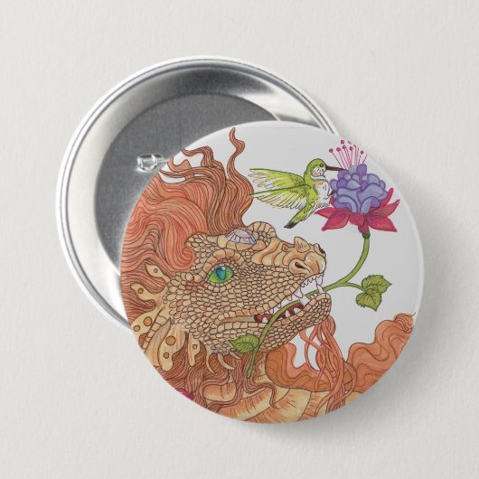 Treasures Dragon van natuur Ronde Button 7,6 Cm (Voorkant /achterkant)