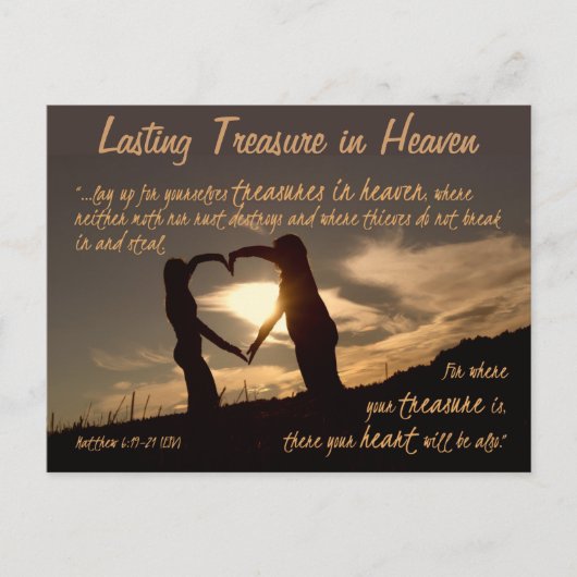 Treasures in Heaven Matthew 6:19-21 Bijbelverse Briefkaart (Voorkant)