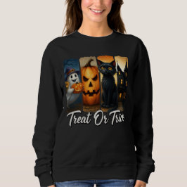 "Treat or Trick" Halloween Brush Stroke Cat Vrouwe Trui