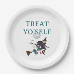 Treat Yo'Self Halloween-feest. Schattige vliegende Papieren Bordje