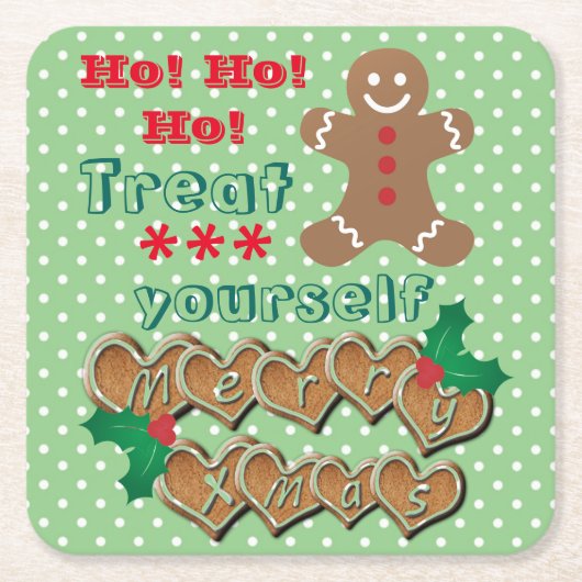 "Treat Yourself" kerstgebak en Stippen Kartonnen Onderzetters (Voorkant)