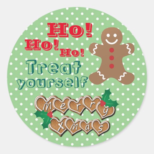 "Treat Yourself" kerstgebak en Stippen Ronde Sticker (Voorkant)