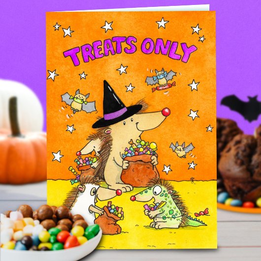 Treats Only - Cute Halloween Hedgehogs  Kaart
