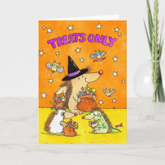 Treats Only - Cute Halloween Hedgehogs  Kaart (Voorkant)
