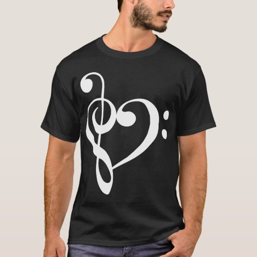 Treble and Bass Clefs Heart (wit) T-Shirt (Voorkant)