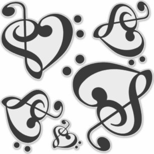 Treble Bass Clef Music Hearts Sticker