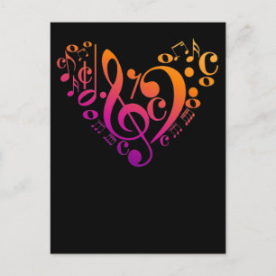 Treble Bass Clef Musical Notes Colorful Heart Briefkaart