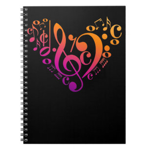 Treble Bass Clef Musical Notes Colorful Heart Notitieboek