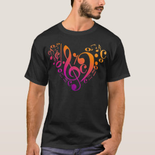 Treble Bass Clef Musical Notes Colorful Heart T-shirt