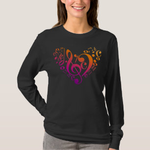 Treble Bass Clef Musical Notes Colorful Heart T-shirt