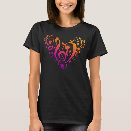 Treble Bass Clef Musical Notes Colorful Heart T-shirt (Voorkant)