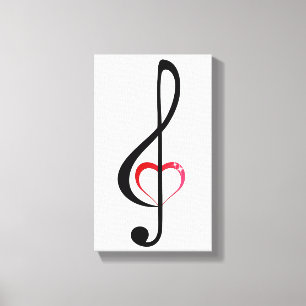 Treble cleart met glanzend roze hart canvas afdruk