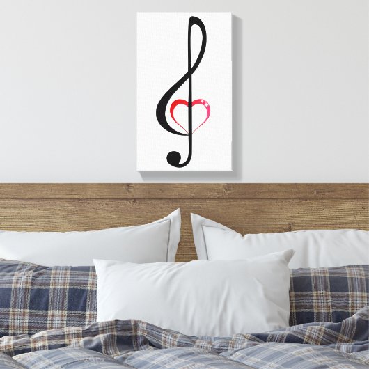 Treble cleart met glanzend roze hart canvas afdruk (Insitu (Slaapkamer))