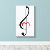 Treble cleart met glanzend roze hart canvas afdruk (Insitu (Houten vloer))